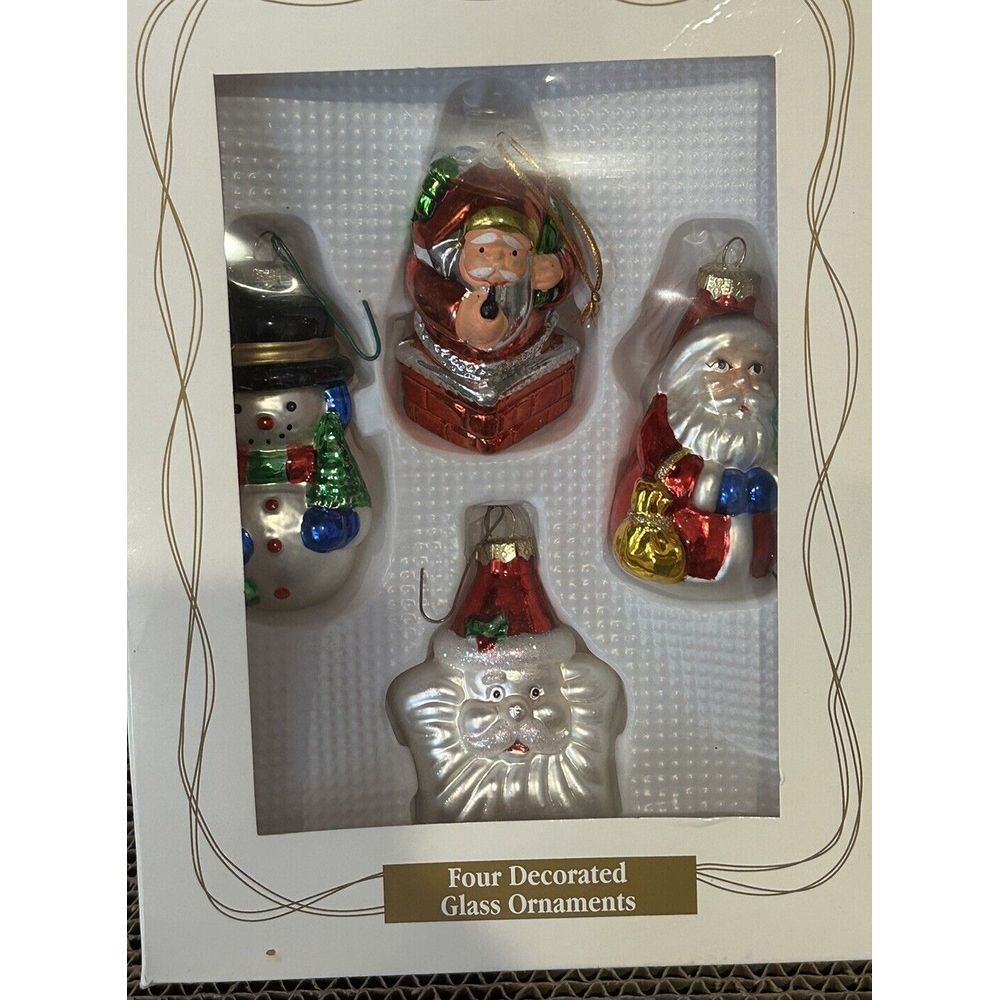 Box of 4 Glass Christmas Ornaments In Box Target 2001 Santas Snowman